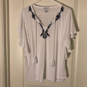 Flutter Sleeve Embroidered Top